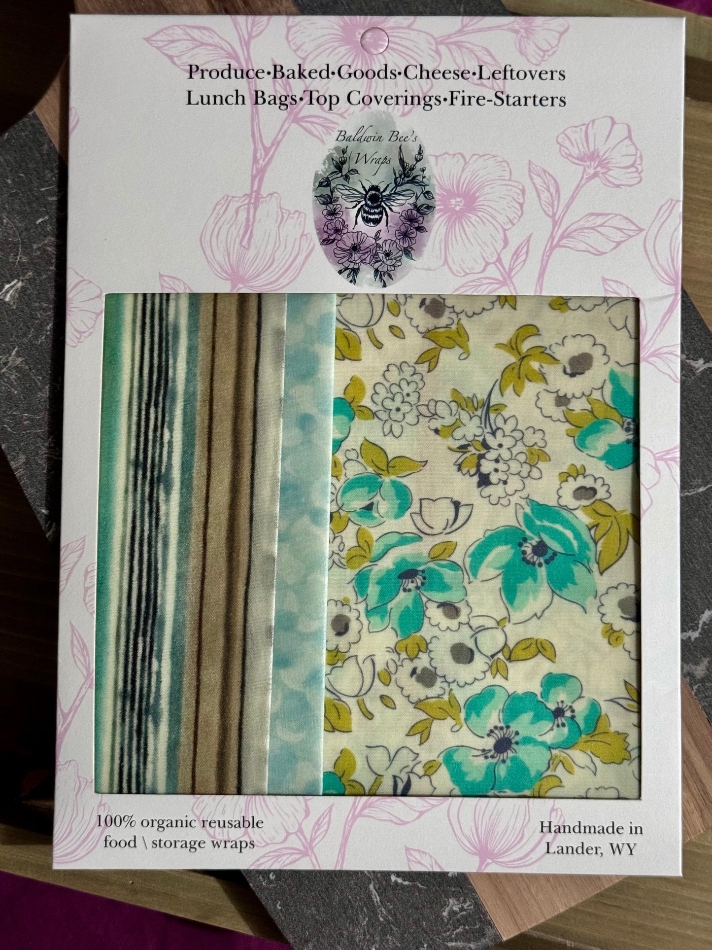 Beeswax Food Wrap Starter Set- Poppies
