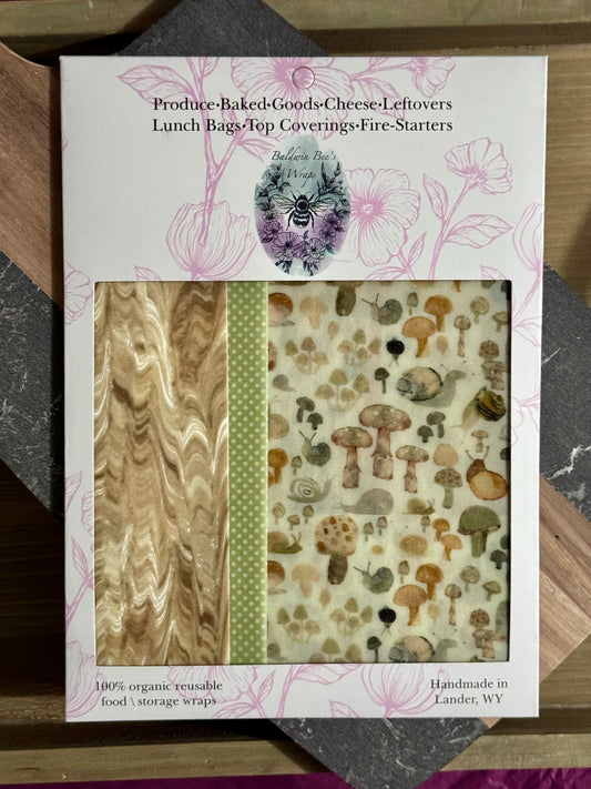 Beeswax Food Wrap Starter Set- Fungi