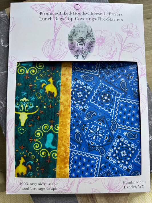 Beeswax Food Wrap Starter Set- Longhorn Cowboy