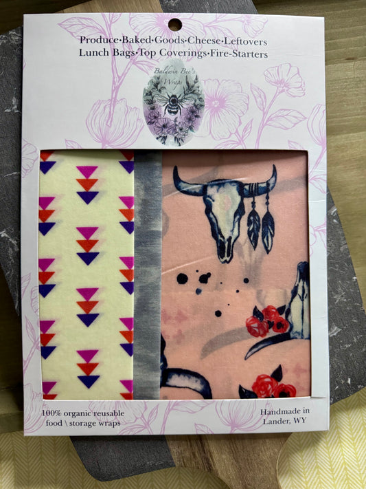 Beeswax Food Wrap Starter Set- Longhorn Skull