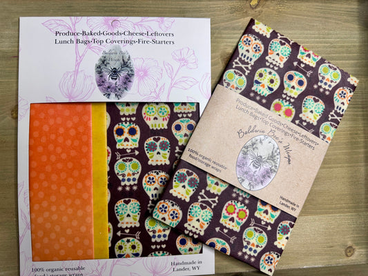 Beeswax Food Wrap Starter Set- Sugar Skulls