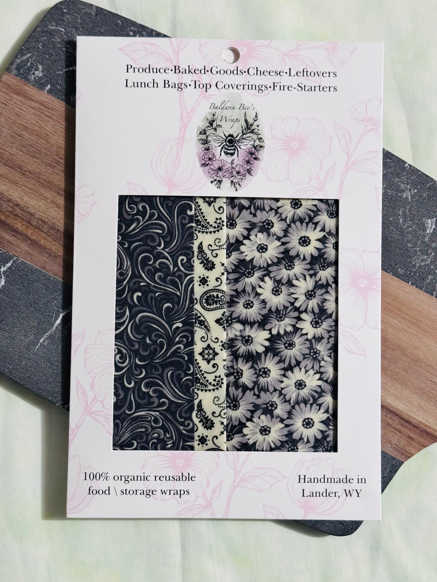 Beeswax Food Wrap Starter Set- Black and Gray