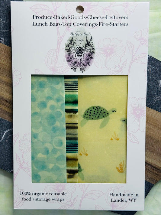 Beeswax Food Wrap Starter Set- (Turtles)