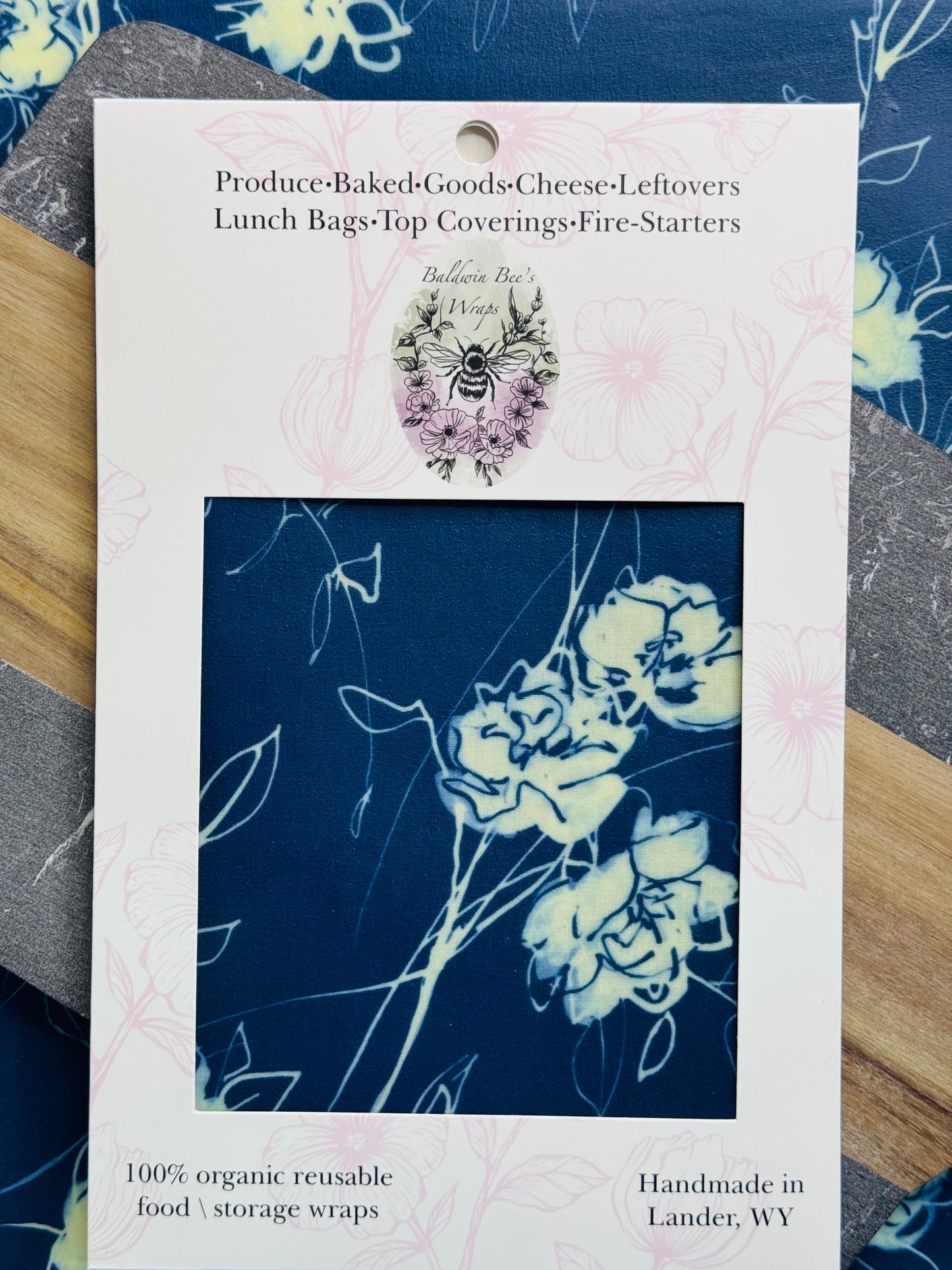 Sourdough and Loose Produce Beeswax Wrap (Blue Rose)