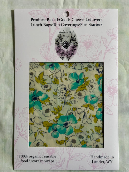 Jumbo Beeswax Bread Wrap — For Sourdough & Loose Produce (Teal Poppy)