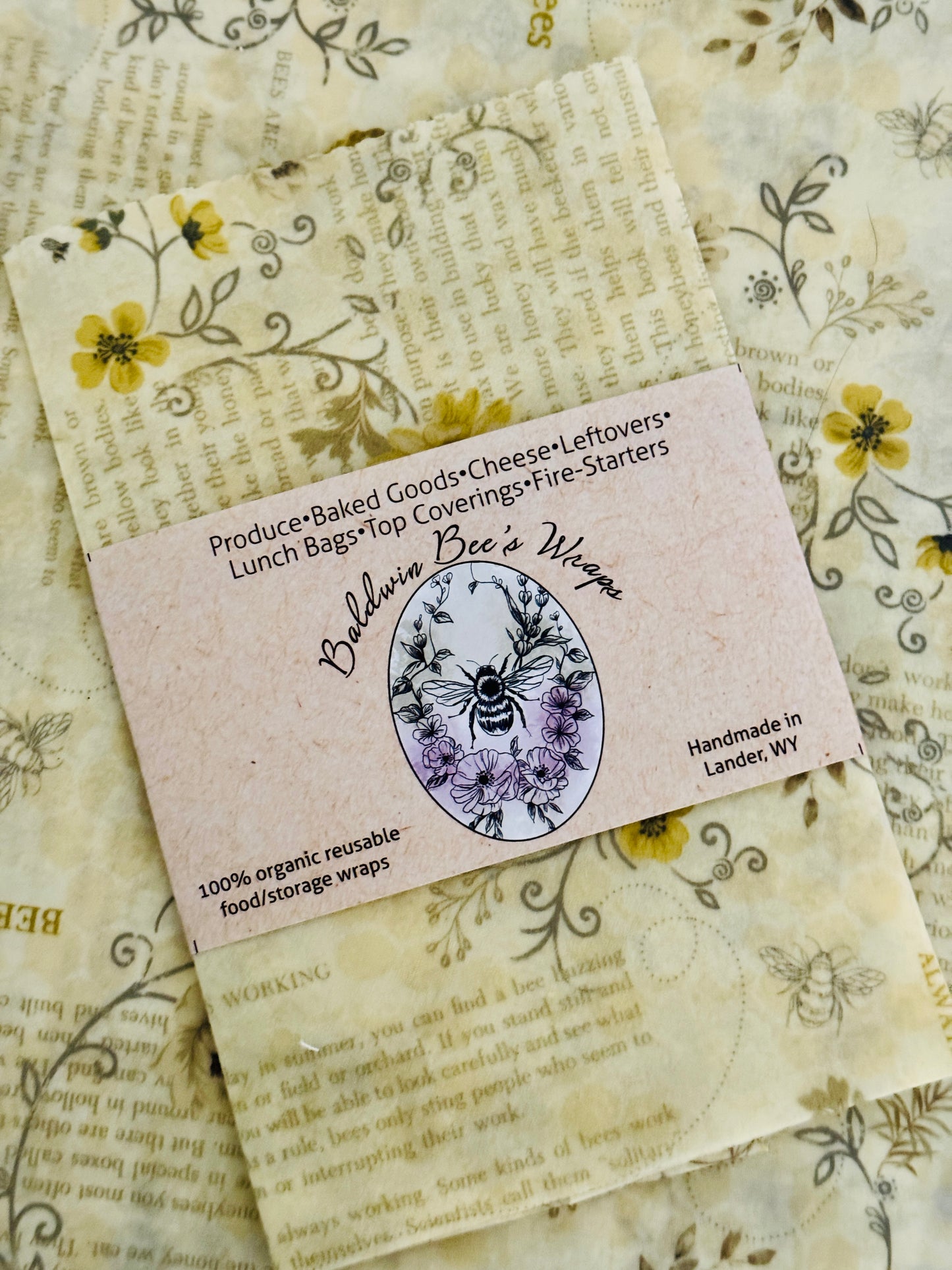 Large Beeswax Wrap- Bees