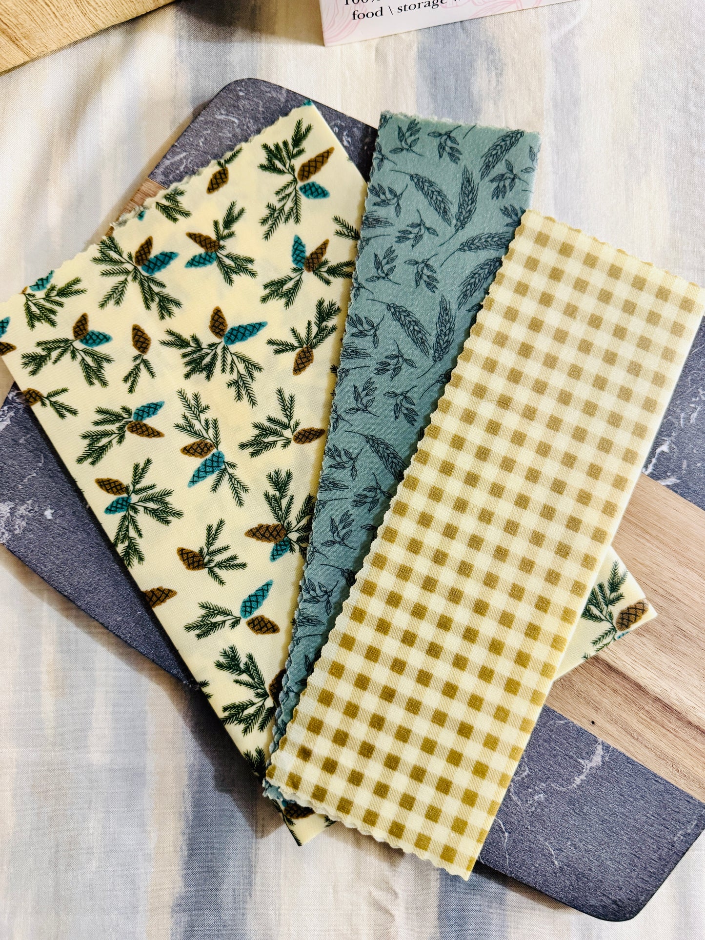 Beeswax Food Wrap Starter Set- (Wheat&Pine)