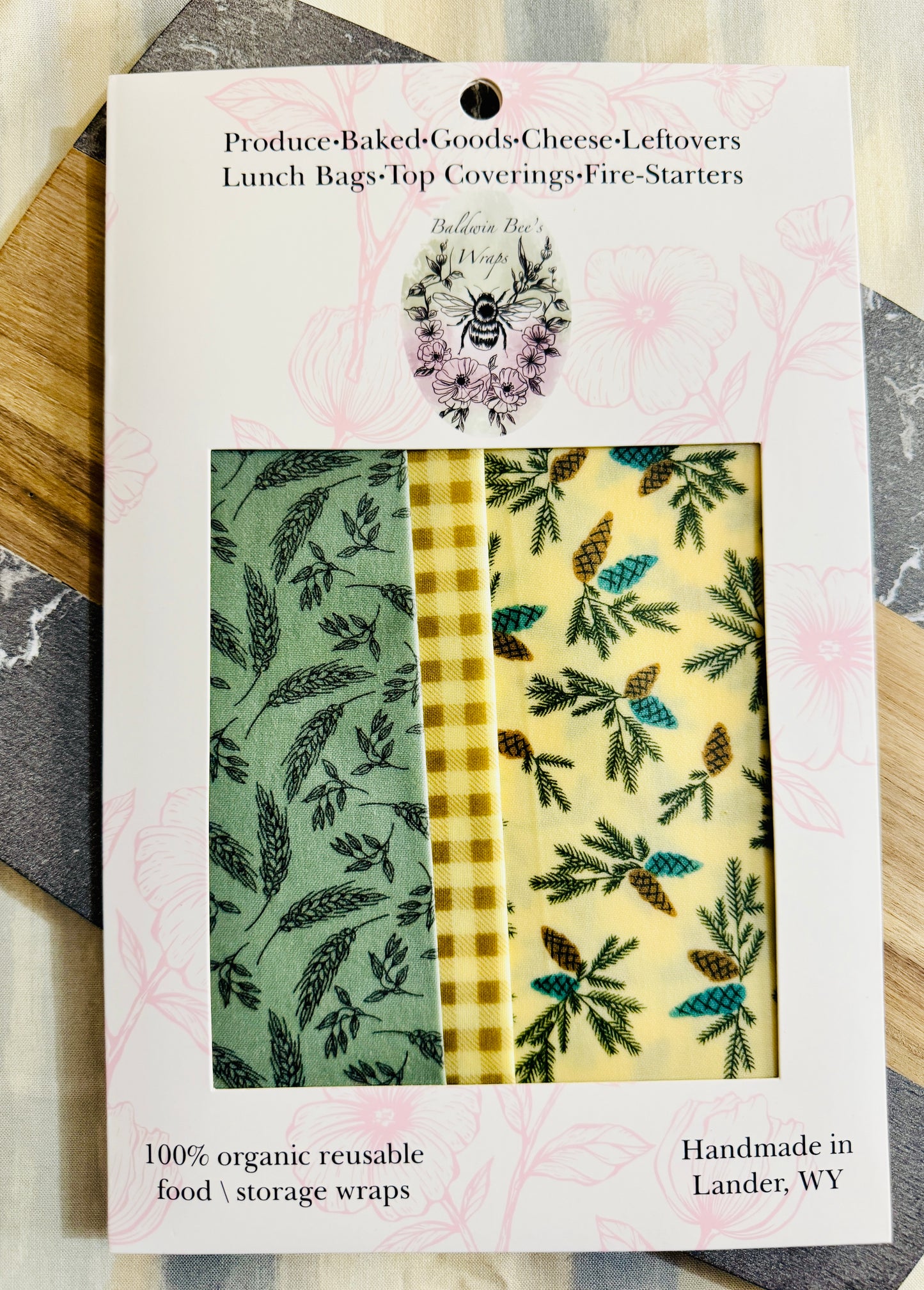 Beeswax Food Wrap Starter Set- (Wheat&Pine)
