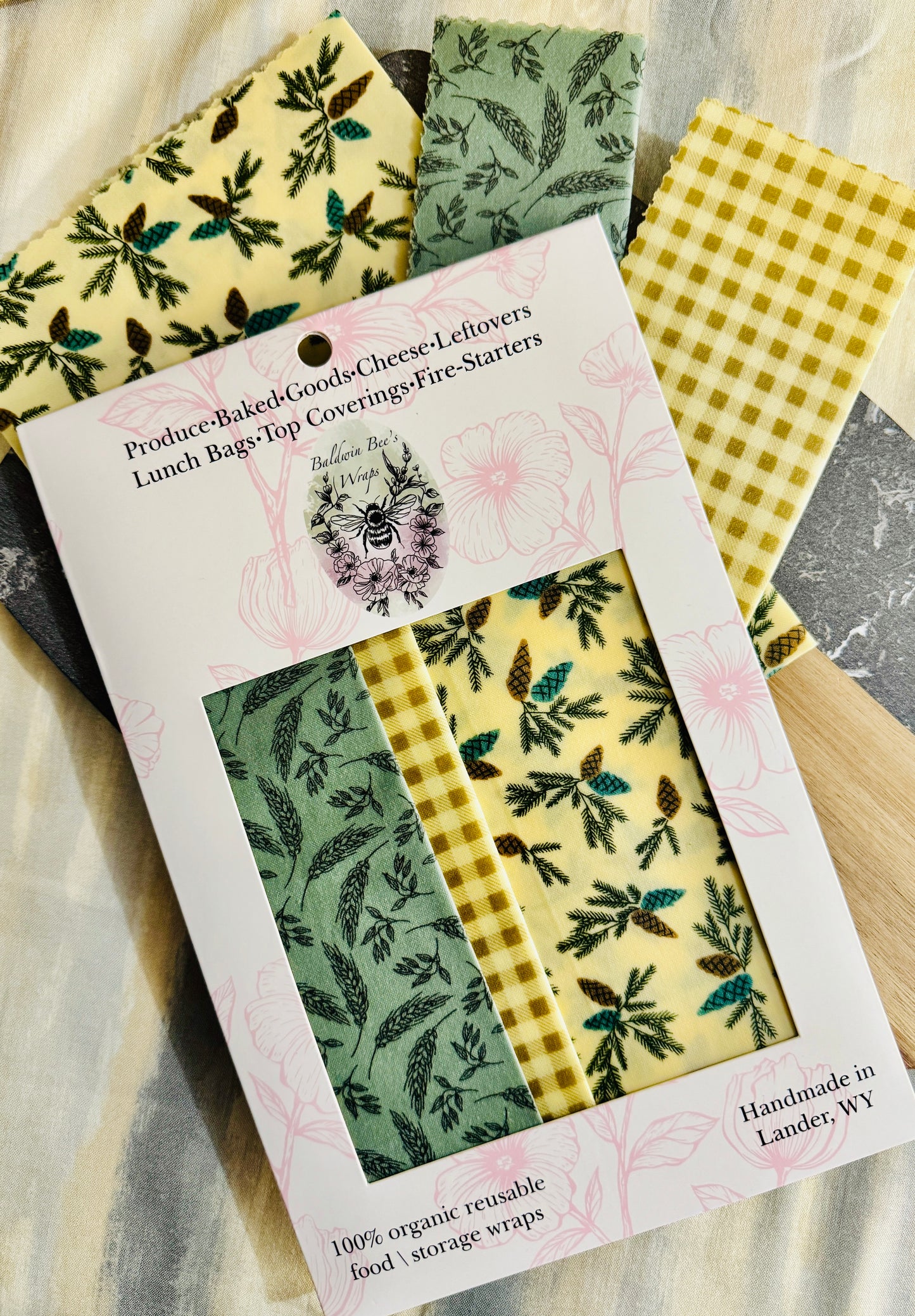 Beeswax Food Wrap Starter Set- (Wheat&Pine)