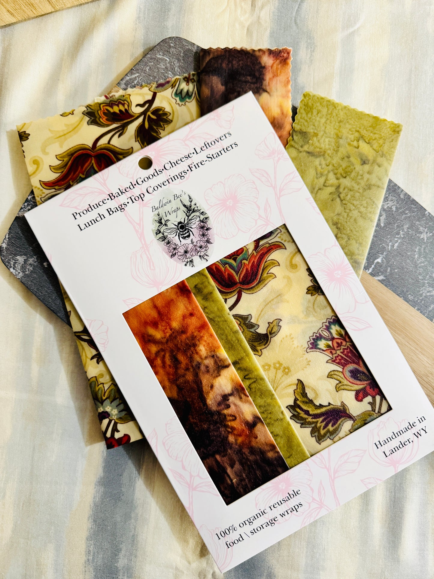 Beeswax Food Wrap Starter Set- (Sage&Plum)