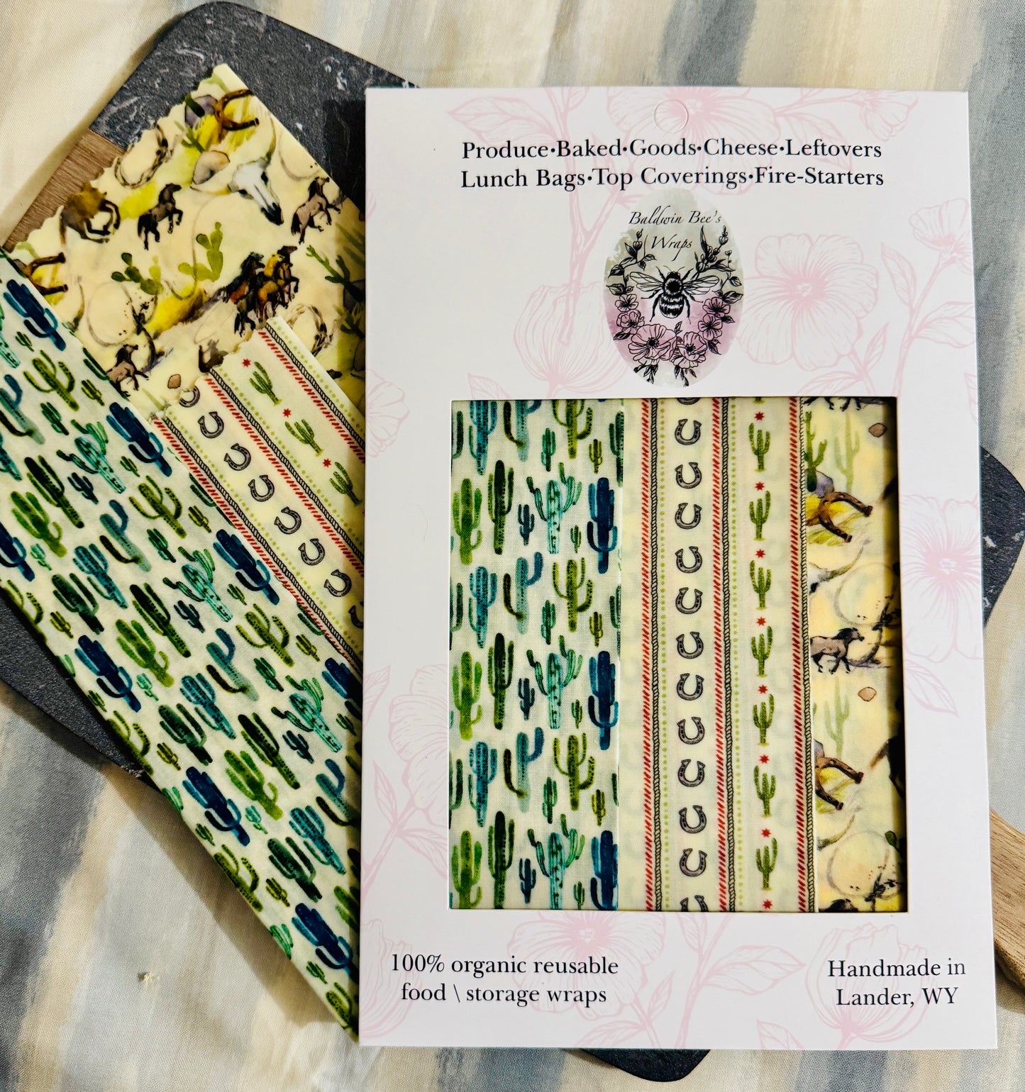 Beeswax Food Wrap Starter Set- (Cowboy & Cactus)