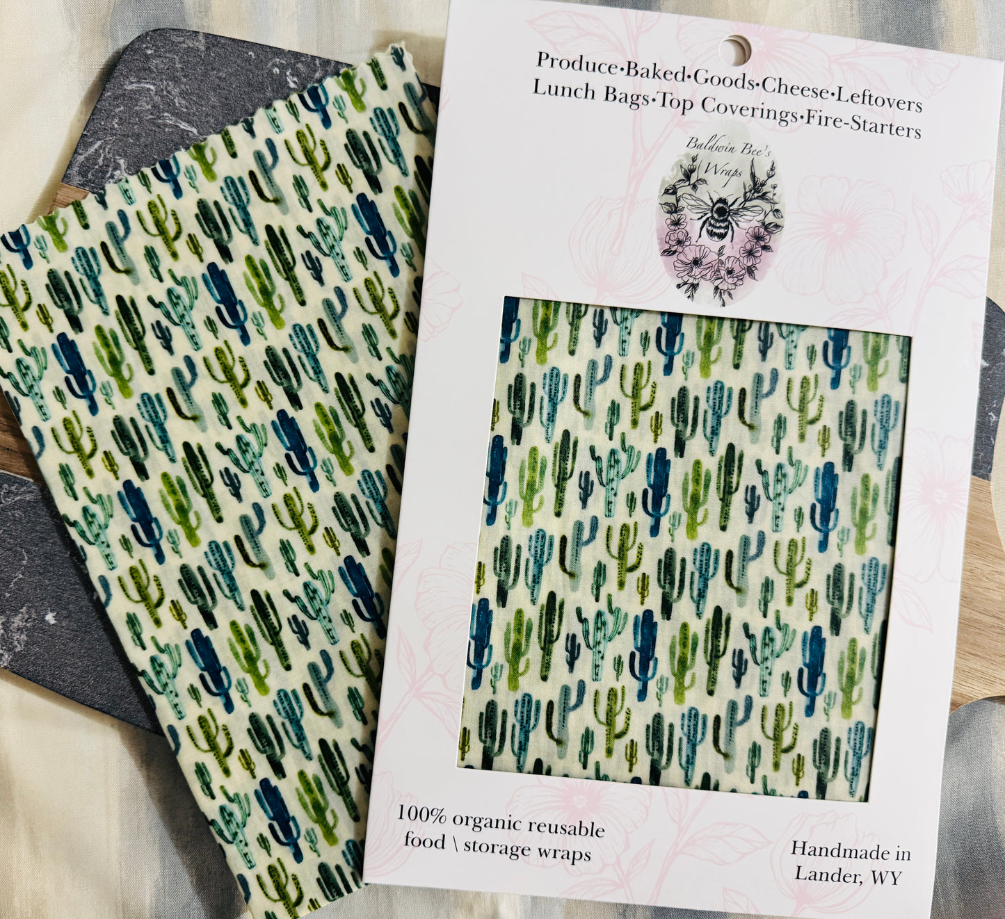 Jumbo Beeswax Bread Wrap - Reusable Bread Storage Wrap for Homemade Bread, Sourdough & Artisan Loaves (Cactus)