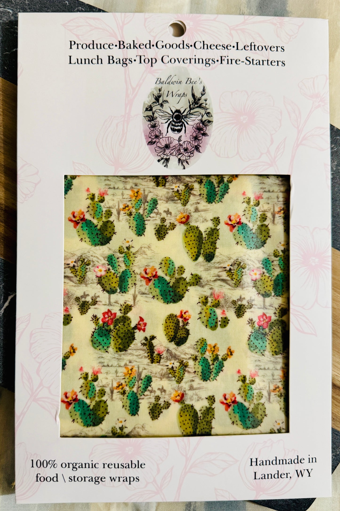 Jumbo Beeswax Bread Wrap - Reusable Bread Storage Wrap for Homemade Bread, Sourdough & Artisan Loaves (Bloomin Cacti)
