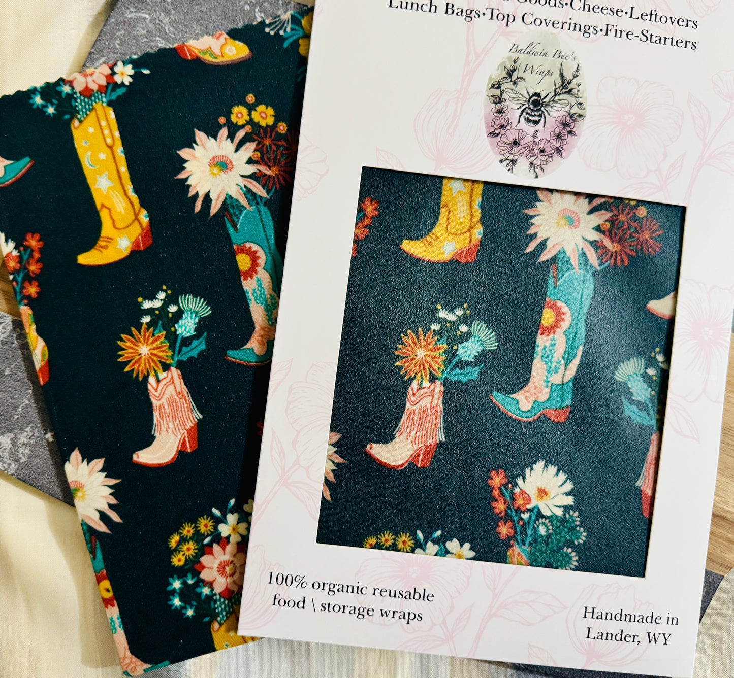 Jumbo Beeswax Bread Wrap - Reusable Bread Storage Wrap for Homemade Bread, Sourdough & Artisan Loaves (Kicks & Cacti)