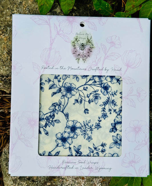 Jumbo Beeswax Bread Wrap - Reusable Bread Storage Wrap for Homemade Bread, Sourdough & Artisan Loaves  (Cobalt Floral)