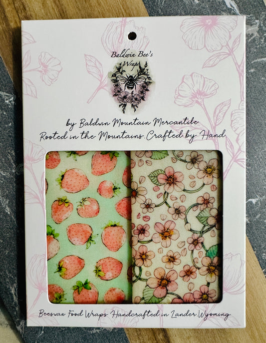 2 Pack Small 6x9" Beeswax Wrap  (STRAWBERRY)