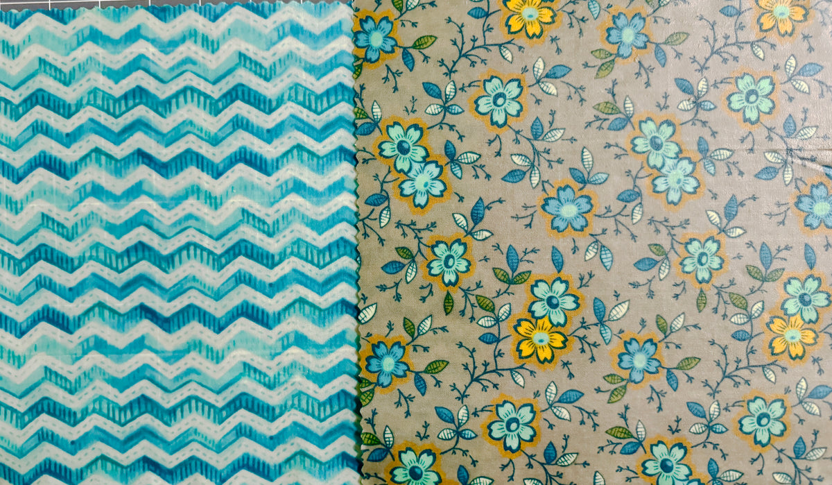 2 Pack Medium 10X10" Beeswax Wrap  (TEAL ON GRAY)