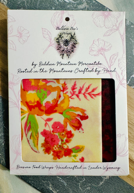 2 Pack Medium 10X10" Beeswax Wrap  (RED DAHLIA)