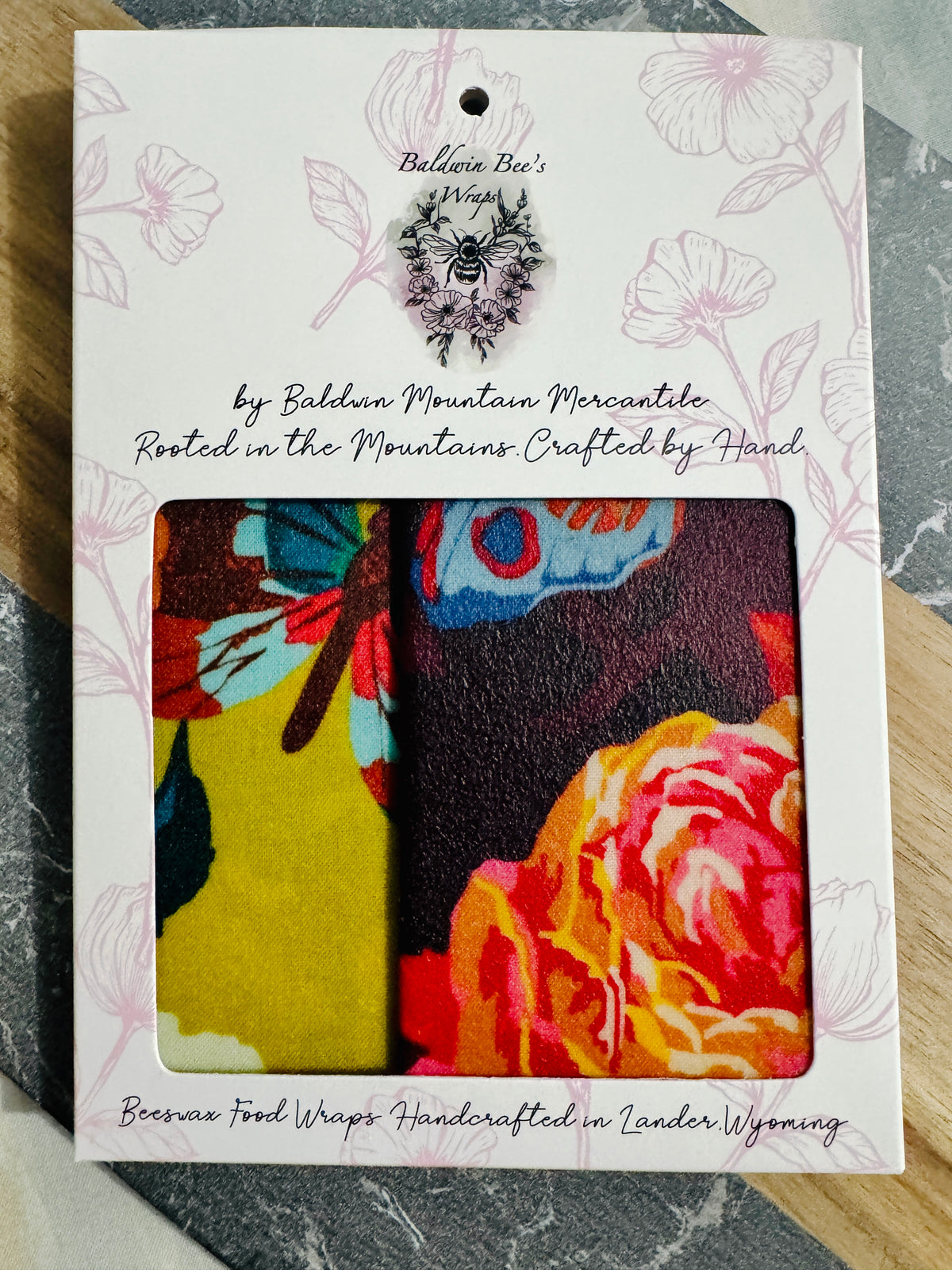 2 Pack Medium 10X10" Beeswax Wrap  (PEONY & BUTTERFLY)