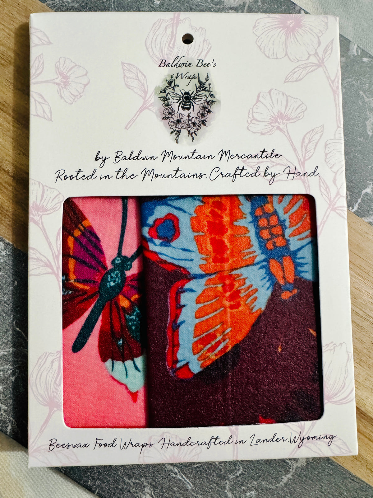 2 Pack Medium 10X10" Beeswax Wrap  (PEONY & BUTTERFLY)