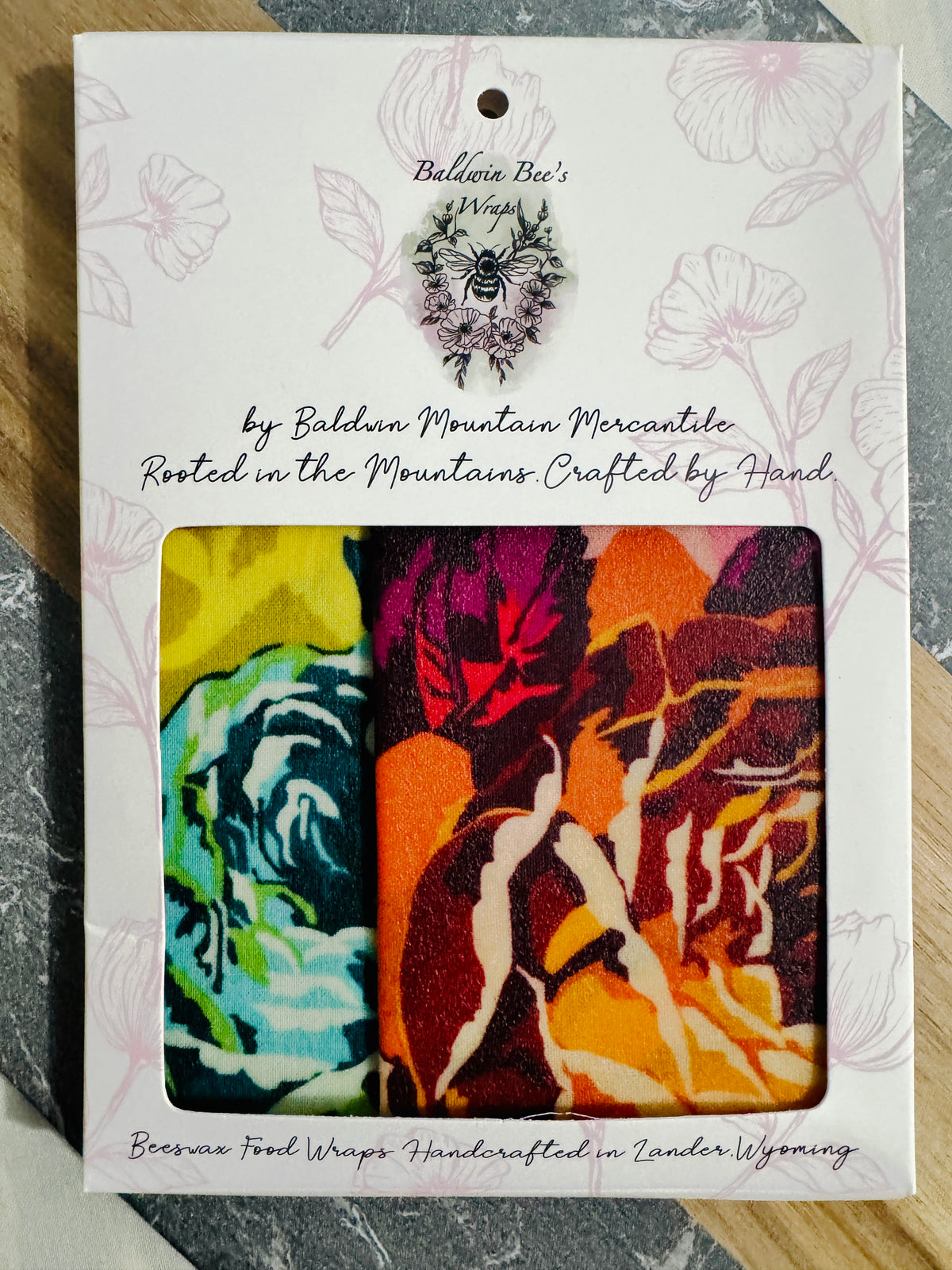 2 Pack Medium 10X10" Beeswax Wrap  (PEONY & BUTTERFLY)