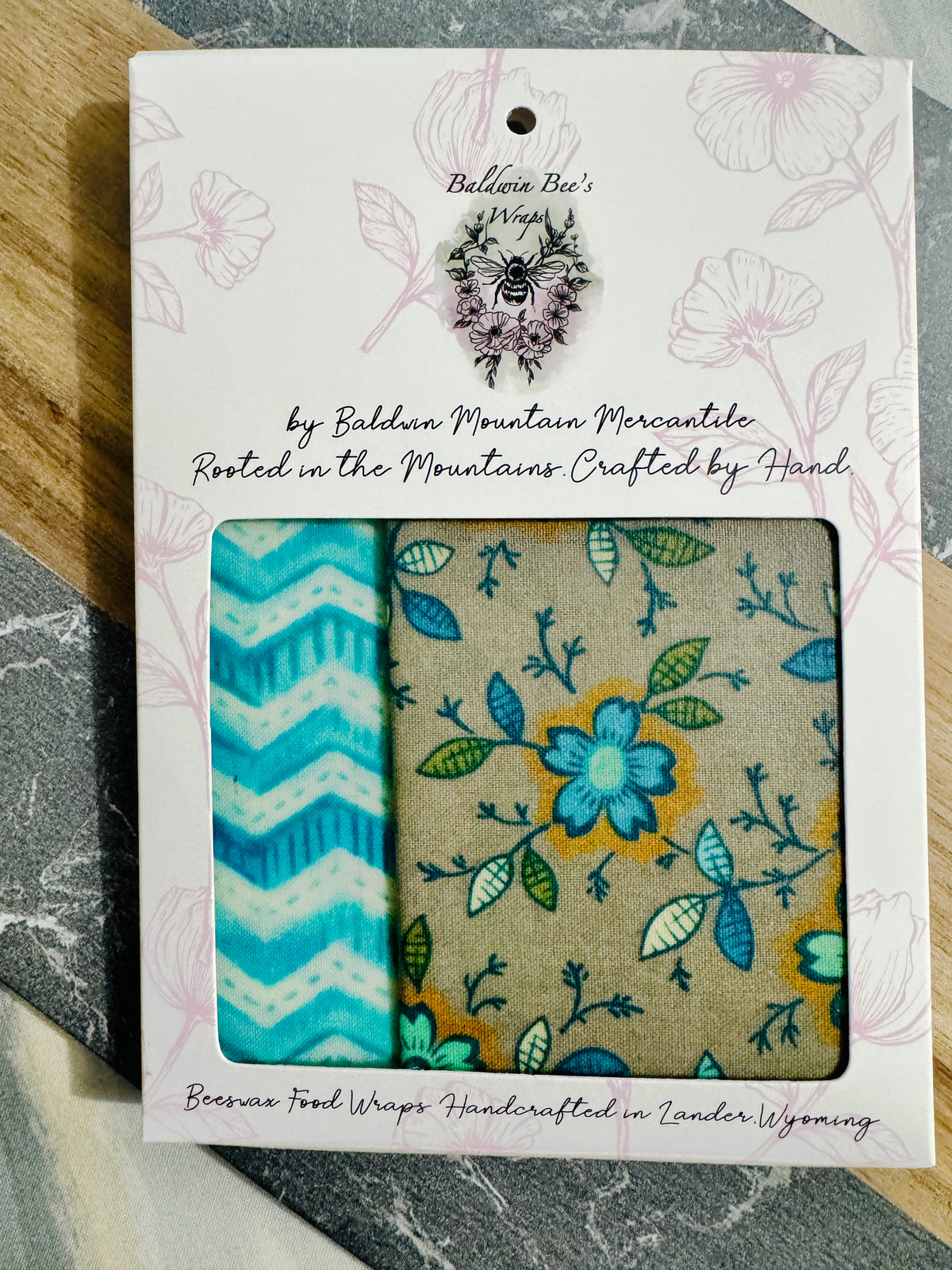 2 Pack Medium 10X10" Beeswax Wrap  (TEAL ON GRAY)