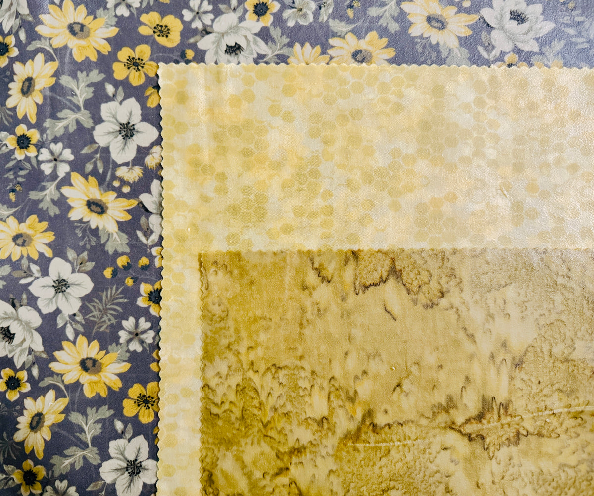 Beeswax Food Wrap Starter Set- (GRAY FLORAL)