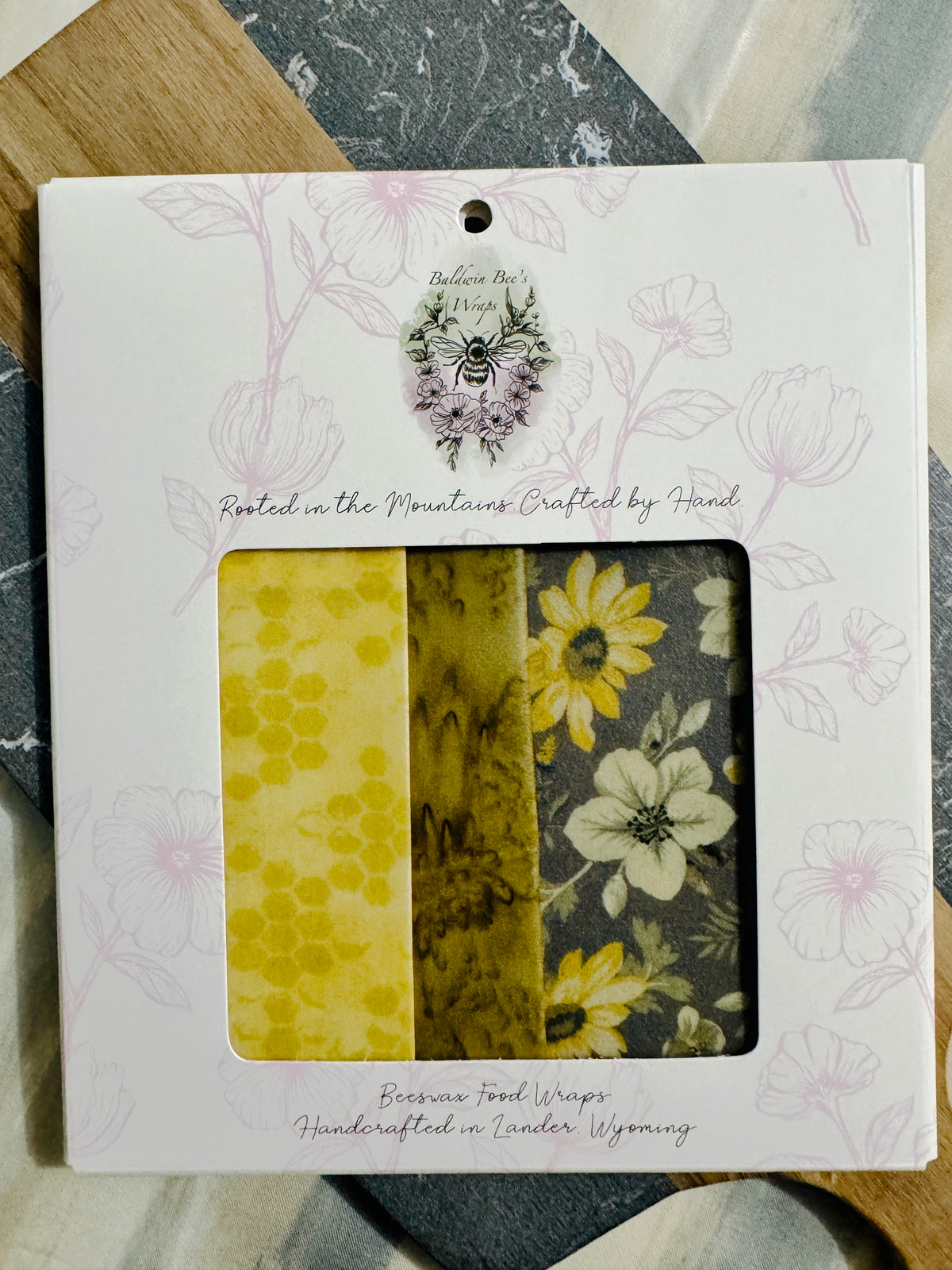 Beeswax Food Wrap Starter Set- (GRAY FLORAL)