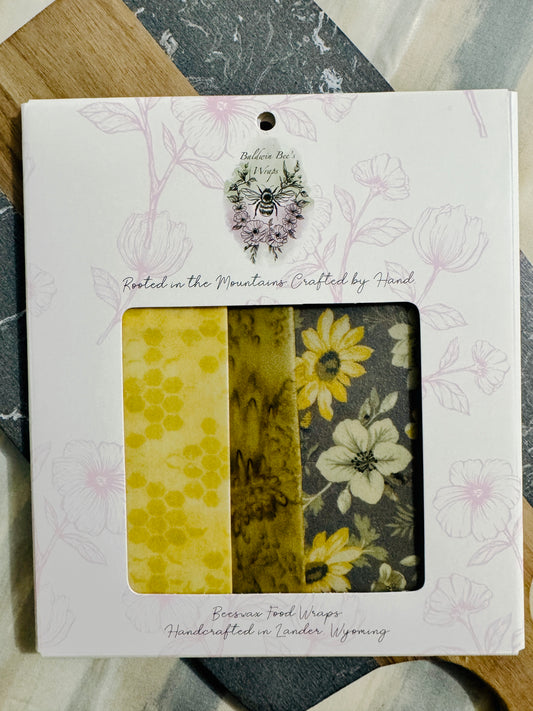 Beeswax Food Wrap Starter Set- (GRAY FLORAL)