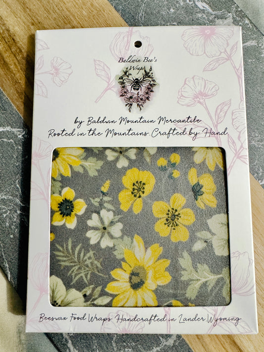 Large Beeswax Wrap- (GRAY FLORAL)