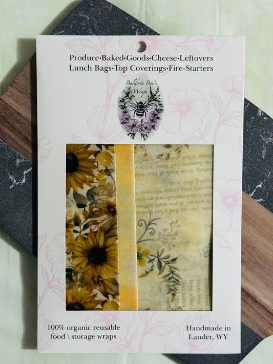 Beeswax Food Wrap Starter Set- (Sunflower and Bee's)
